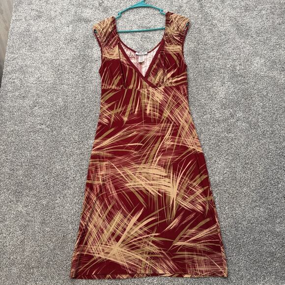 Vintage Dress Brushstroke Palm L Tropical V Neck Summer Party Retro Y2K Resort - Picture 1 of 6